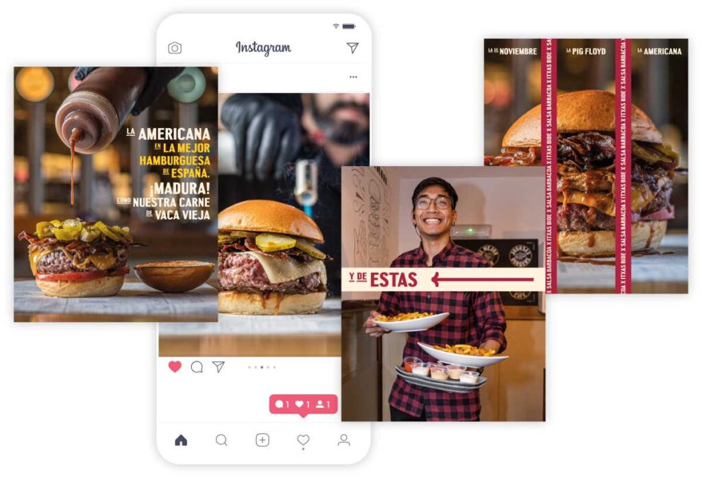 Publicaciones de redes sociales para la hamburguesería Itxas Bide de Bilbao