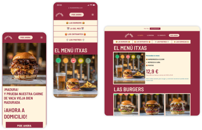 Diseño de página web para la hamburguesería Itxas Bide de Bilbao